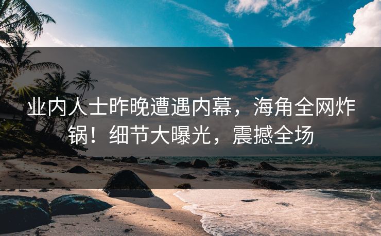 业内人士昨晚遭遇内幕，海角全网炸锅！细节大曝光，震撼全场