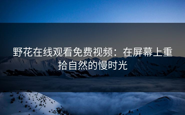 野花在线观看免费视频：在屏幕上重拾自然的慢时光