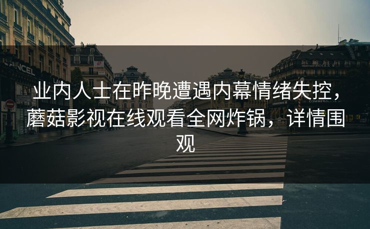 业内人士在昨晚遭遇内幕情绪失控，蘑菇影视在线观看全网炸锅，详情围观